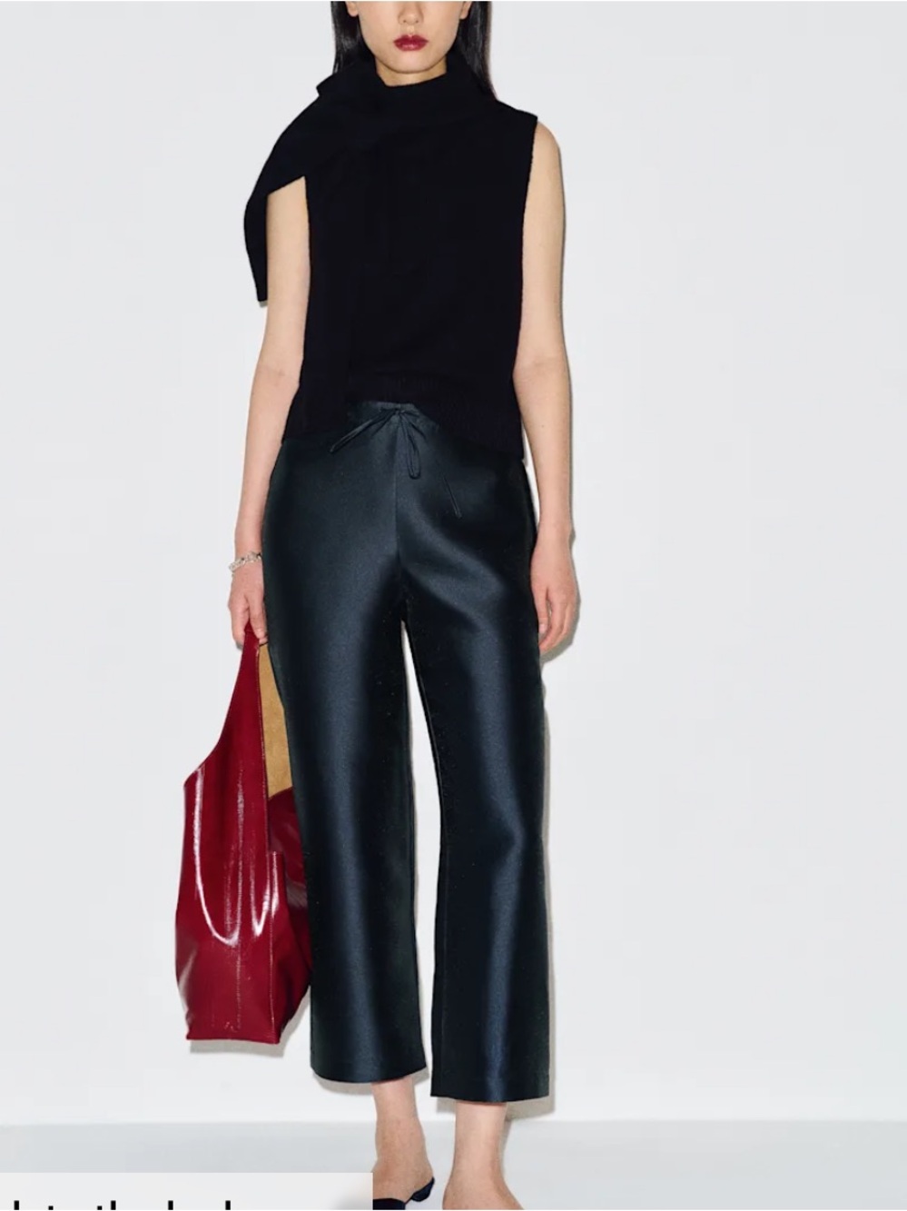 Reformation Olina Navy Cropped Wide-Leg Taffeta Tie-Waist Pants